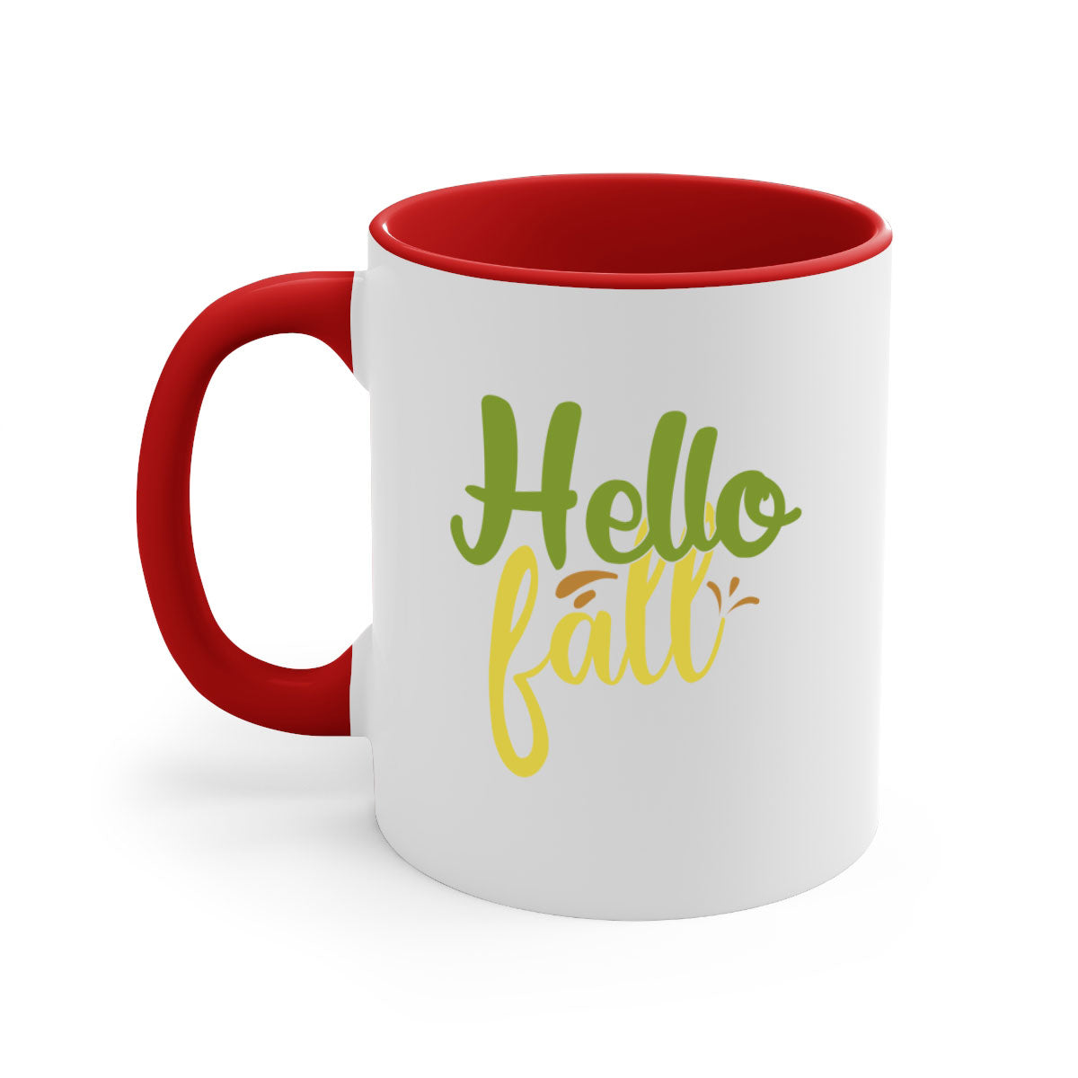 Hello Fall Mug featuring a two-tone design with a colored handle and glossy finish, available in multiple colors.