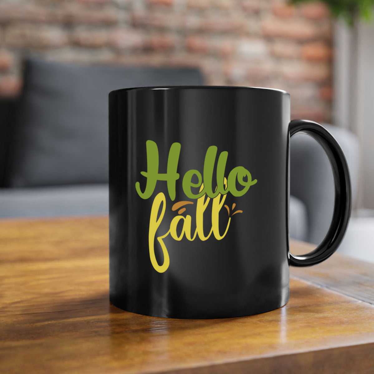 Hello Fall Mug featuring a two-tone design with a colored handle and glossy finish, available in multiple colors.