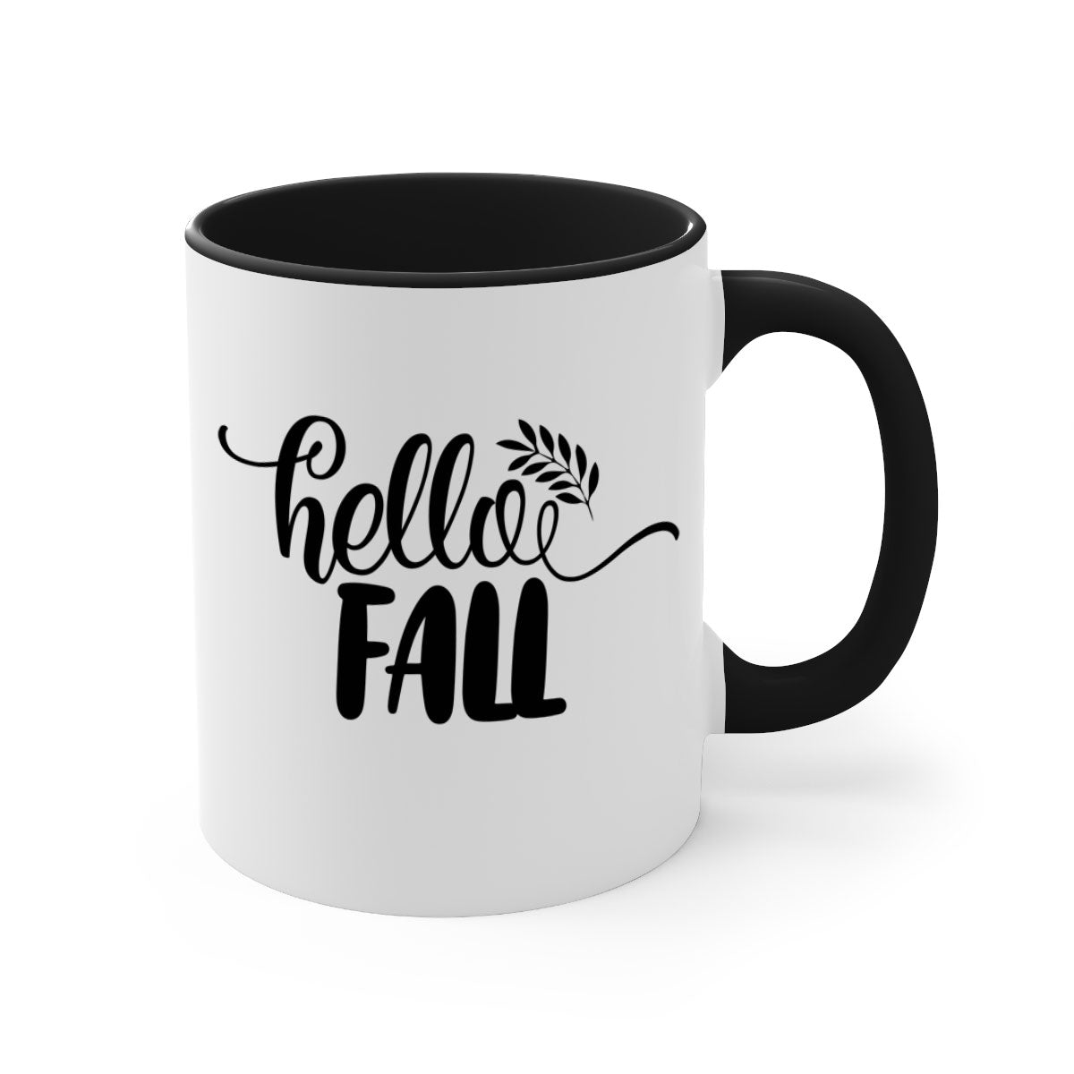 Hello Fall Thanksgiving Mug with a glossy finish, featuring a colored handle and interior, available in multiple colors.