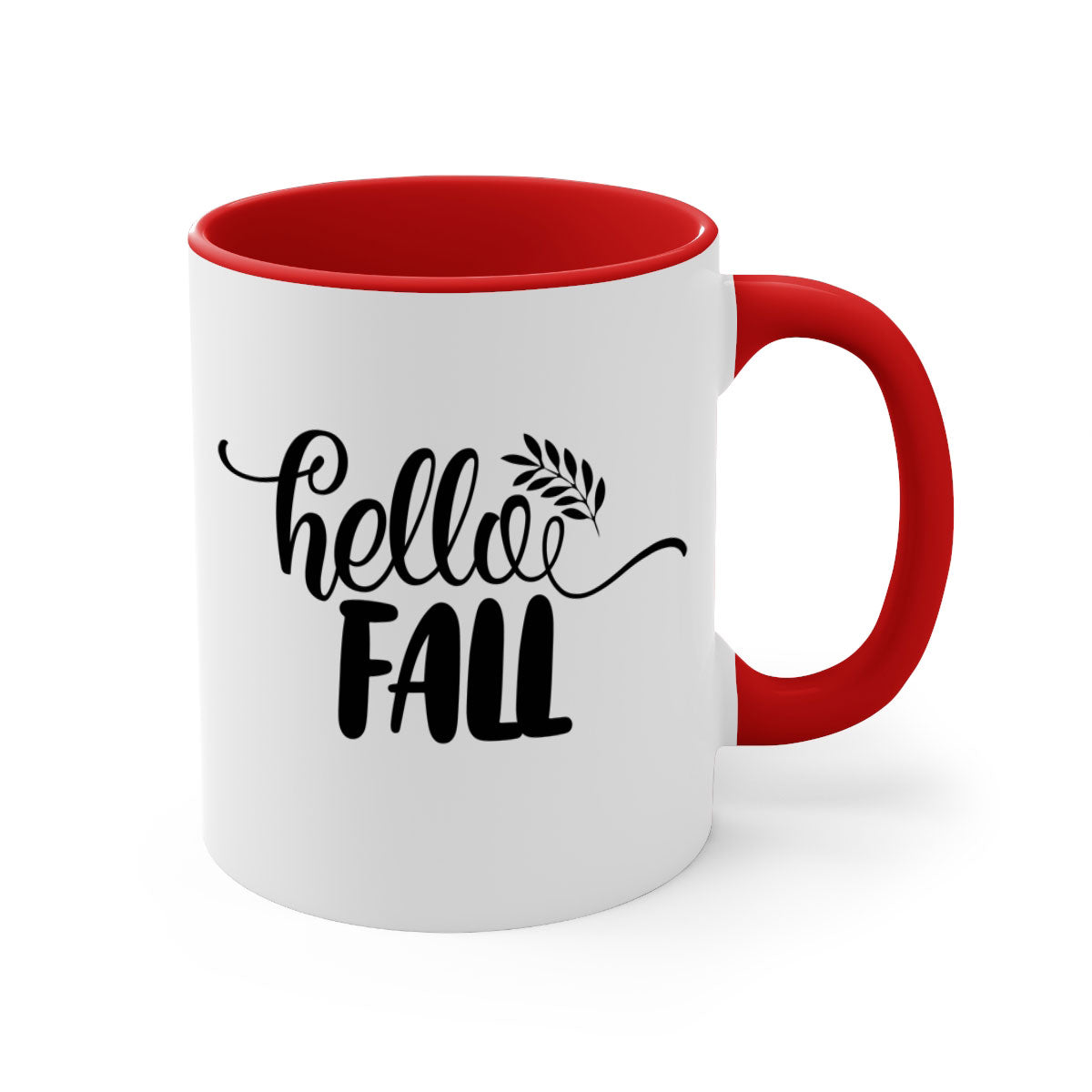 Hello Fall Thanksgiving Mug with a glossy finish, featuring a colored handle and interior, available in multiple colors.