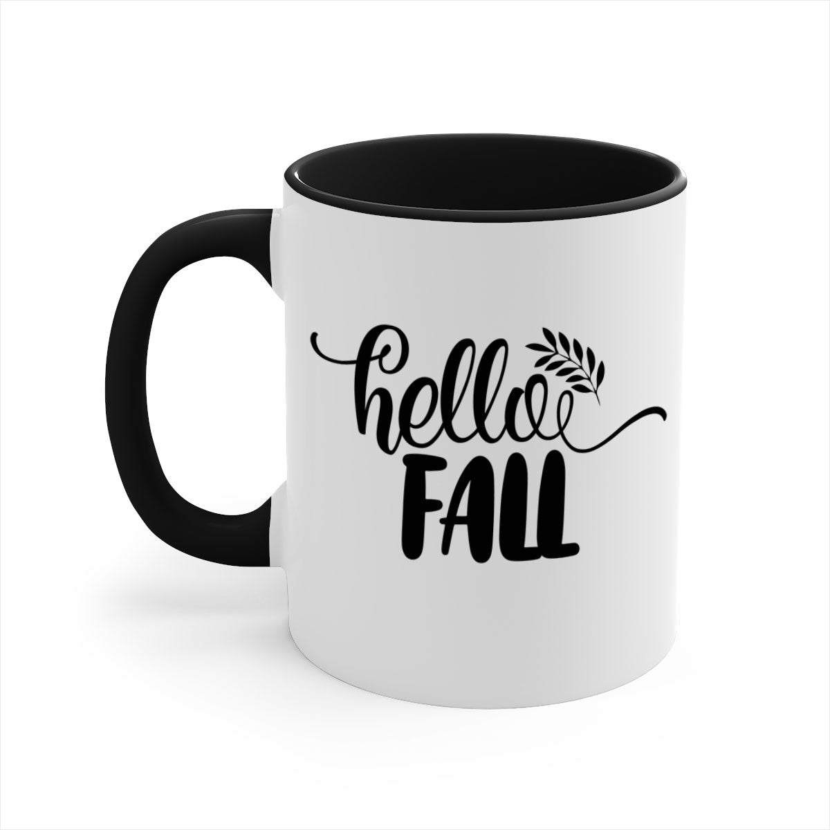 Hello Fall Thanksgiving Mug with a glossy finish, featuring a colored handle and interior, available in multiple colors.
