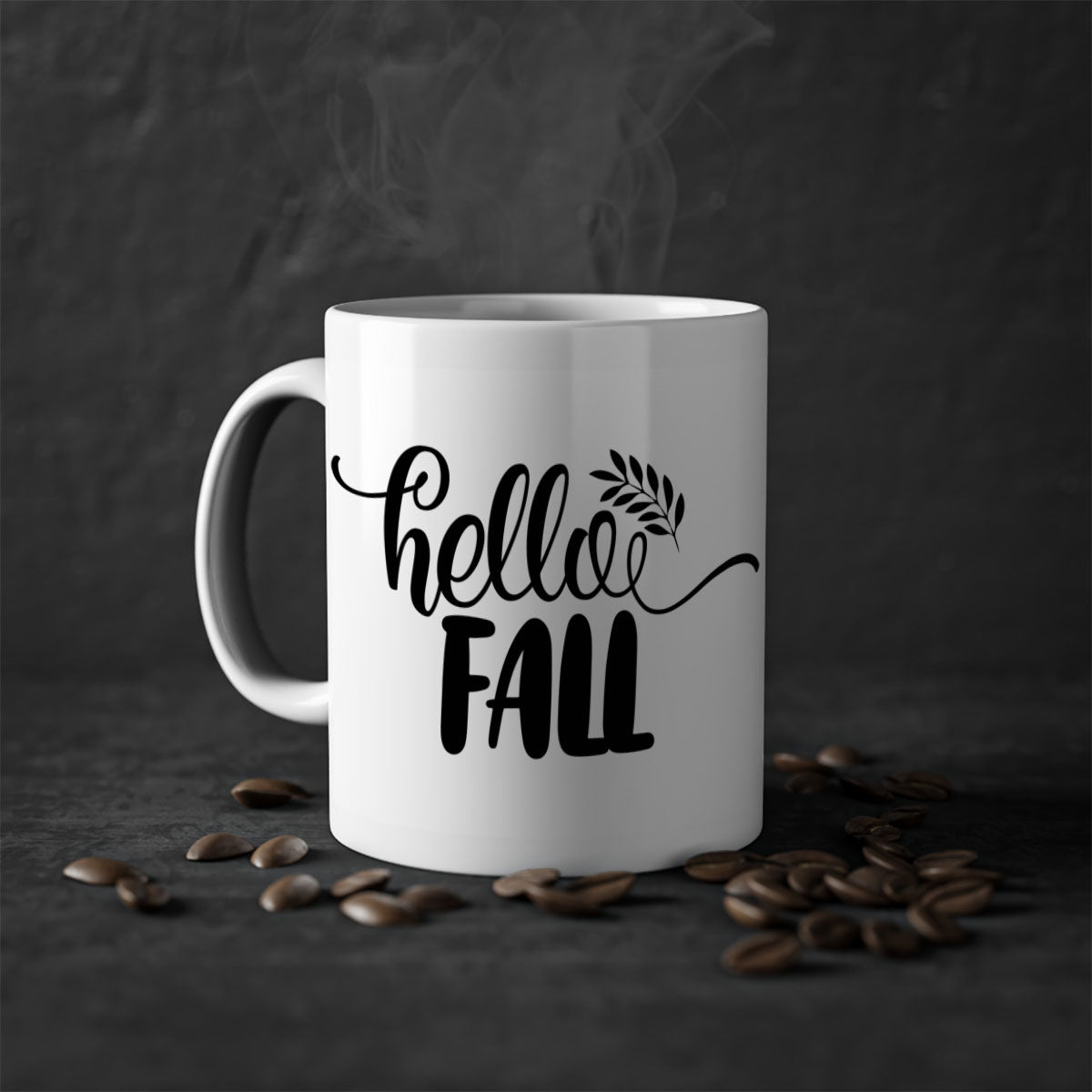 Hello Fall Thanksgiving Mug with a glossy finish, featuring a colored handle and interior, available in multiple colors.