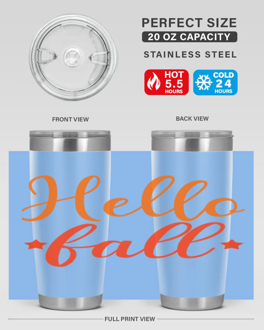Hello Fall Design 278# tumbler in 20oz and 30oz sizes, showcasing a stylish autumn-themed design with a stainless steel finish.