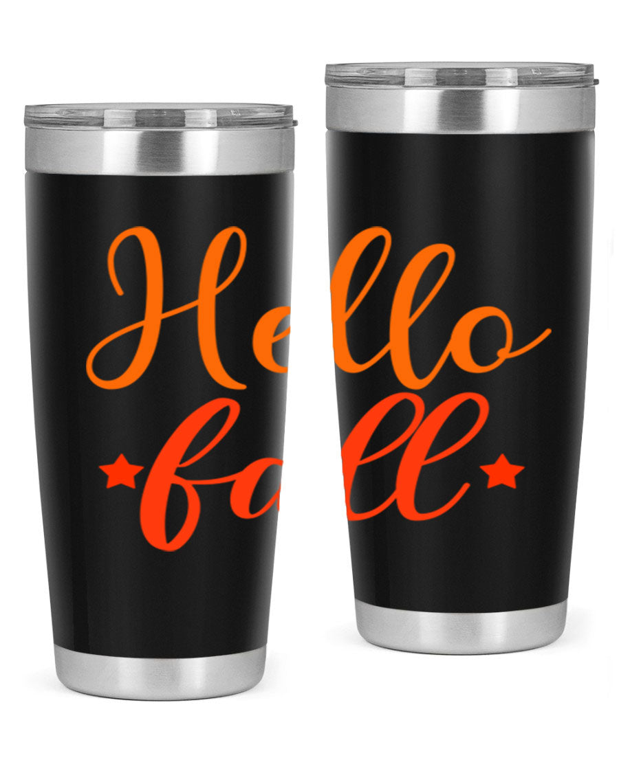 Hello Fall Design 278# tumbler in 20oz and 30oz sizes, showcasing a stylish autumn-themed design with a stainless steel finish.