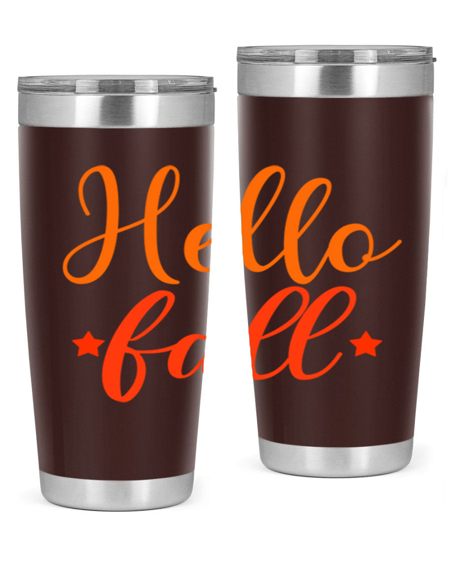 Hello Fall Design 278# tumbler in 20oz and 30oz sizes, showcasing a stylish autumn-themed design with a stainless steel finish.