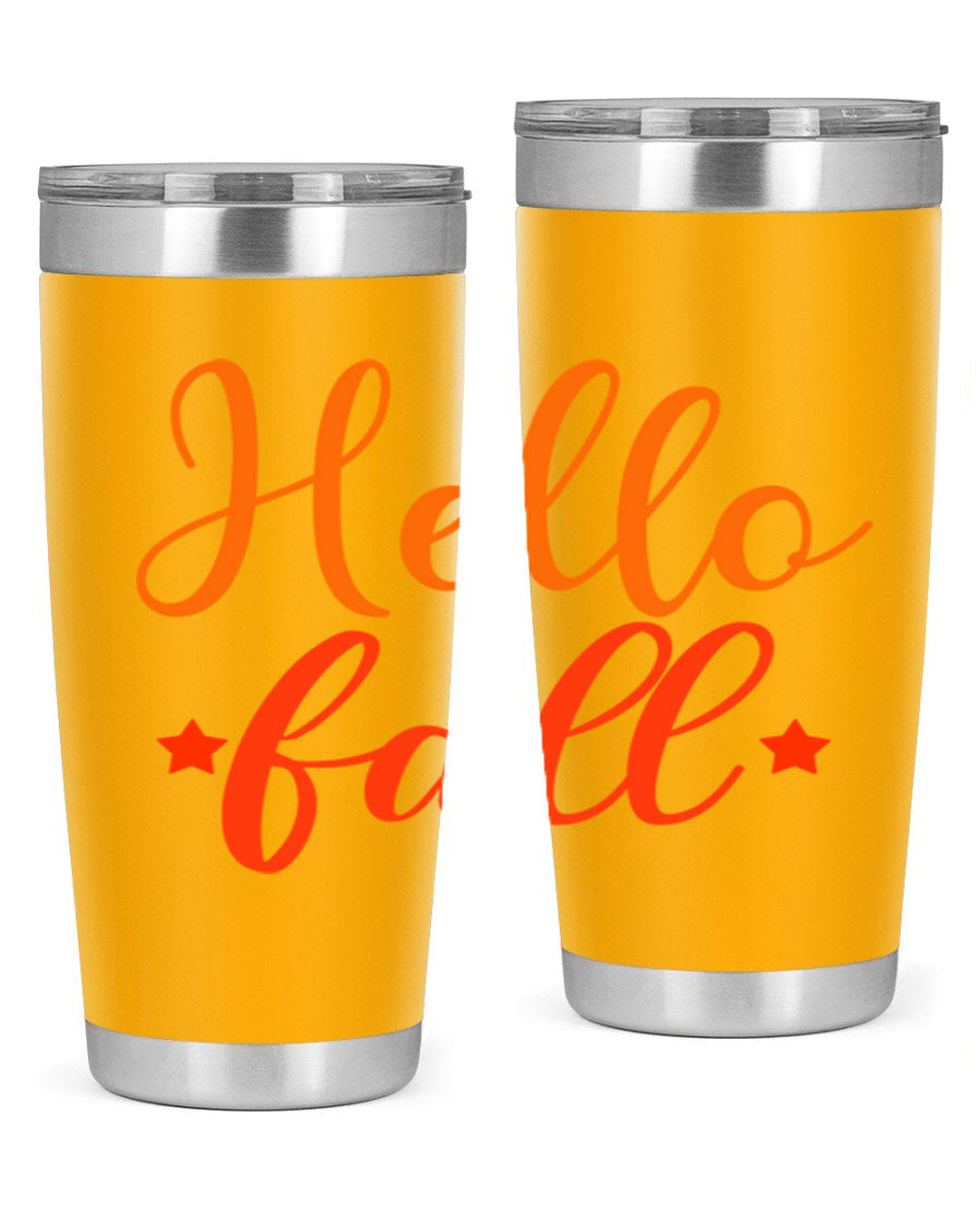 Hello Fall Design 278# tumbler in 20oz and 30oz sizes, showcasing a stylish autumn-themed design with a stainless steel finish.