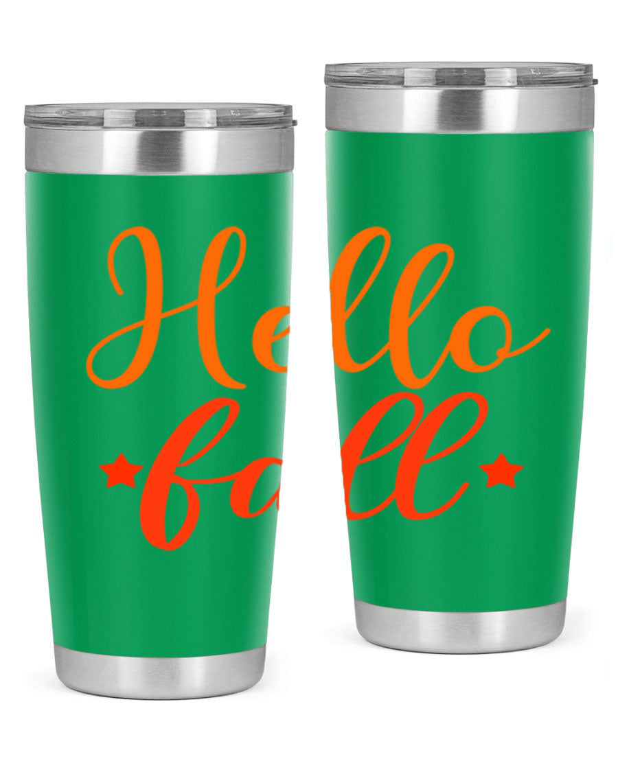 Hello Fall Design 278# tumbler in 20oz and 30oz sizes, showcasing a stylish autumn-themed design with a stainless steel finish.
