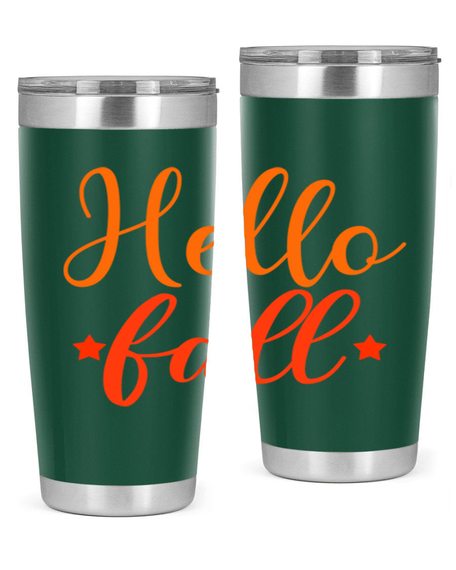 Hello Fall Design 278# tumbler in 20oz and 30oz sizes, showcasing a stylish autumn-themed design with a stainless steel finish.