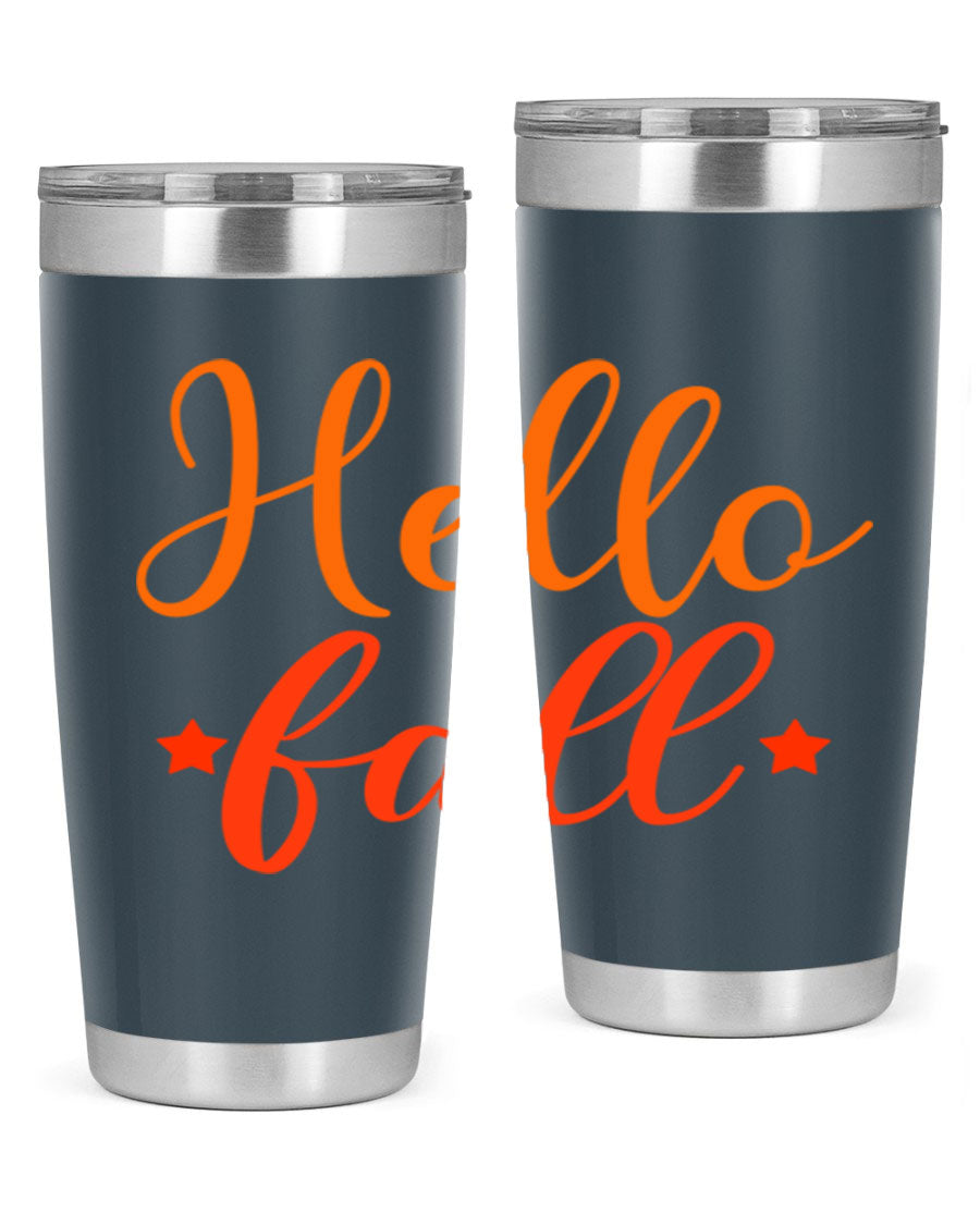 Hello Fall Design 278# tumbler in 20oz and 30oz sizes, showcasing a stylish autumn-themed design with a stainless steel finish.