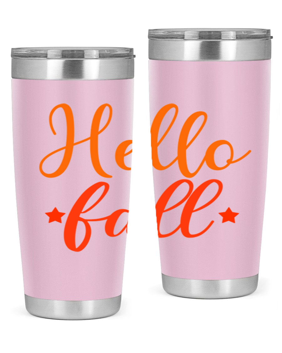 Hello Fall Design 278# tumbler in 20oz and 30oz sizes, showcasing a stylish autumn-themed design with a stainless steel finish.