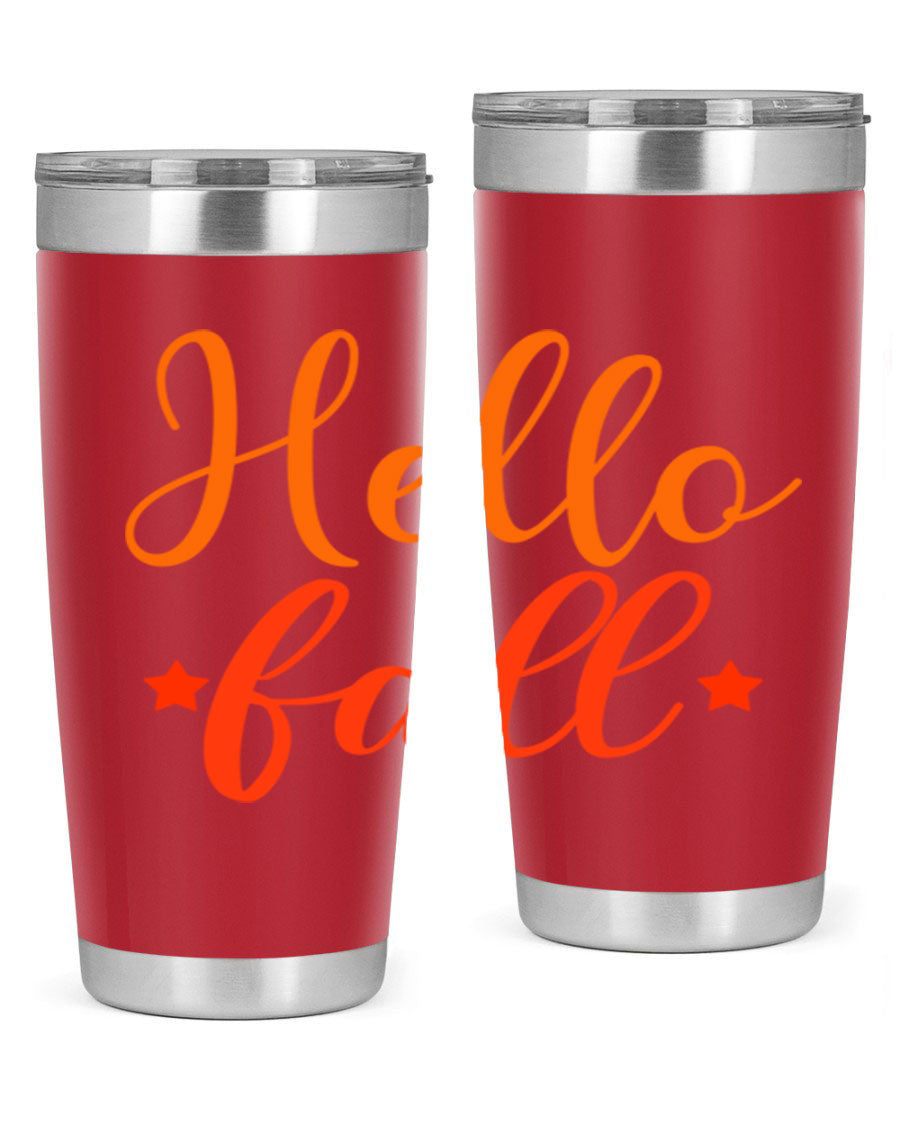 Hello Fall Design 278# tumbler in 20oz and 30oz sizes, showcasing a stylish autumn-themed design with a stainless steel finish.