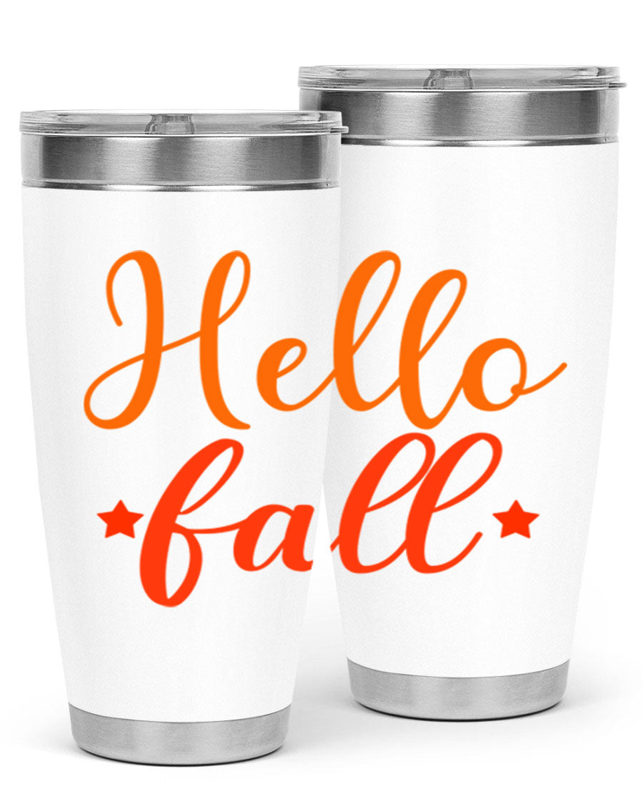 Hello Fall Design 278# tumbler in 20oz and 30oz sizes, showcasing a stylish autumn-themed design with a stainless steel finish.