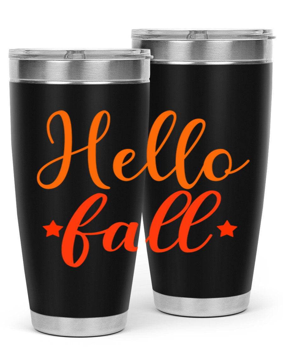 Hello Fall Design 278# tumbler in 20oz and 30oz sizes, showcasing a stylish autumn-themed design with a stainless steel finish.