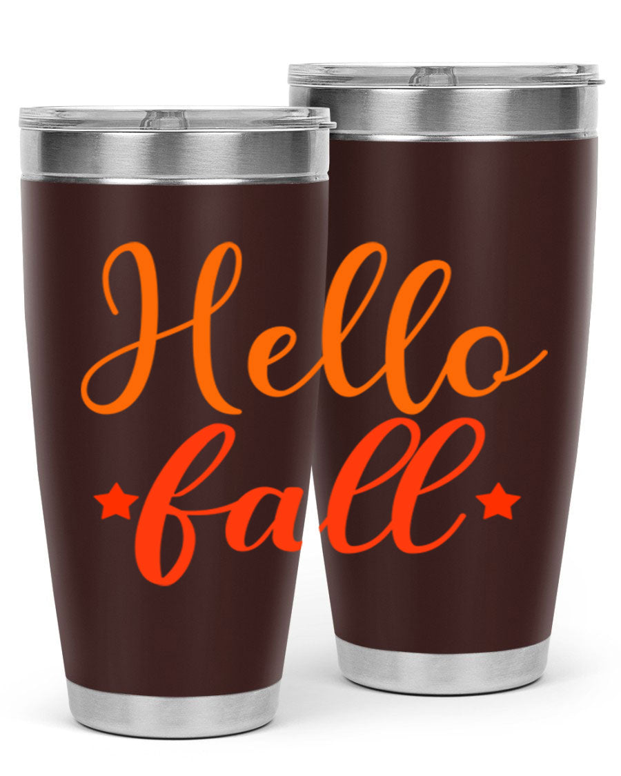 Hello Fall Design 278# tumbler in 20oz and 30oz sizes, showcasing a stylish autumn-themed design with a stainless steel finish.