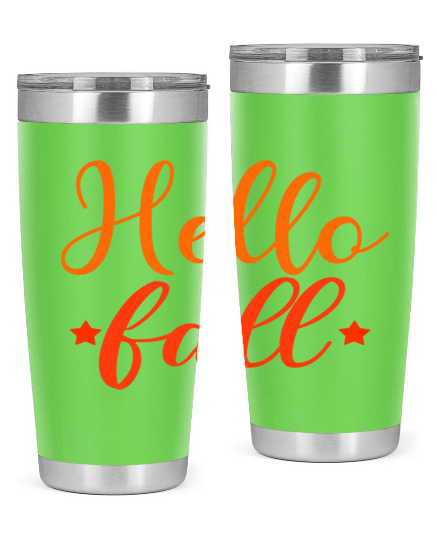 Hello Fall Design 278# tumbler in 20oz and 30oz sizes, showcasing a stylish autumn-themed design with a stainless steel finish.