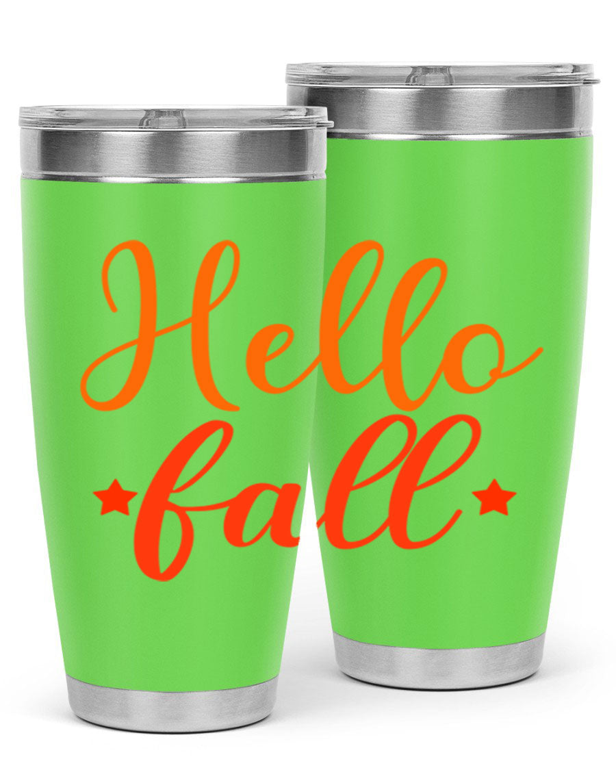 Hello Fall Design 278# tumbler in 20oz and 30oz sizes, showcasing a stylish autumn-themed design with a stainless steel finish.