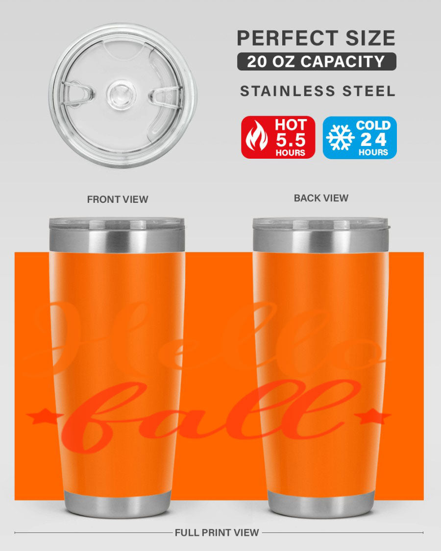 Hello Fall Design 278# tumbler in 20oz and 30oz sizes, showcasing a stylish autumn-themed design with a stainless steel finish.