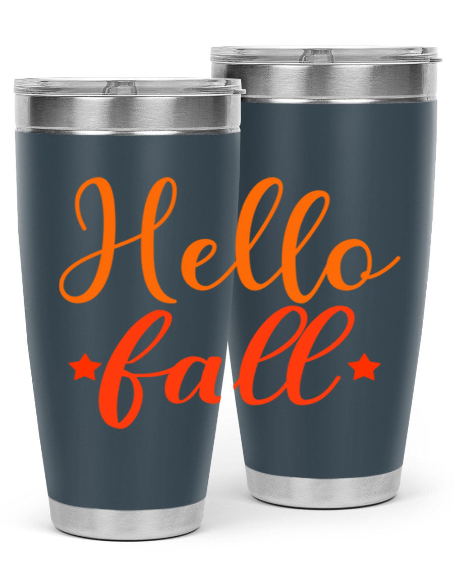 Hello Fall Design 278# tumbler in 20oz and 30oz sizes, showcasing a stylish autumn-themed design with a stainless steel finish.