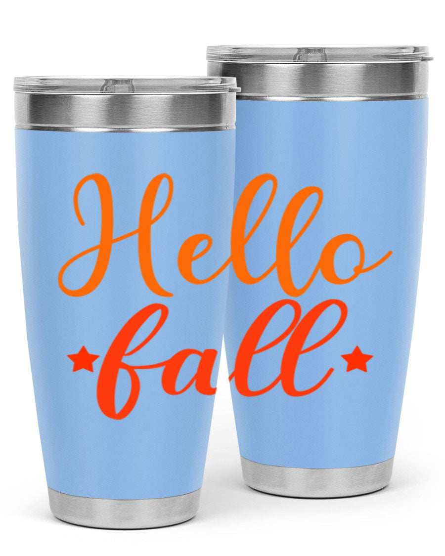 Hello Fall Design 278# tumbler in 20oz and 30oz sizes, showcasing a stylish autumn-themed design with a stainless steel finish.