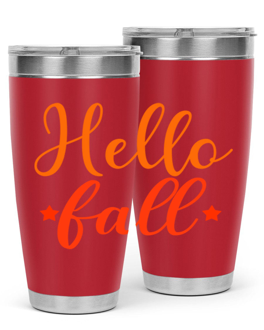 Hello Fall Design 278# tumbler in 20oz and 30oz sizes, showcasing a stylish autumn-themed design with a stainless steel finish.
