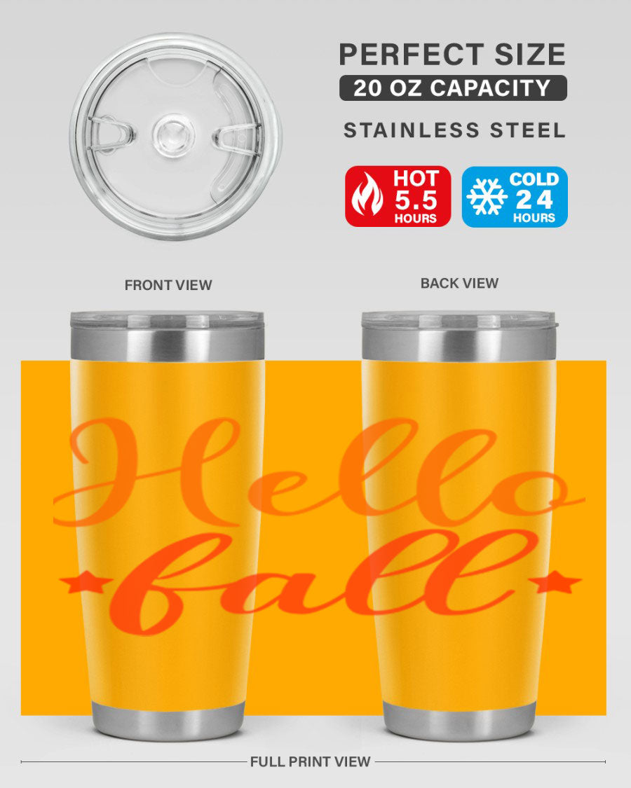 Hello Fall Design 278# tumbler in 20oz and 30oz sizes, showcasing a stylish autumn-themed design with a stainless steel finish.