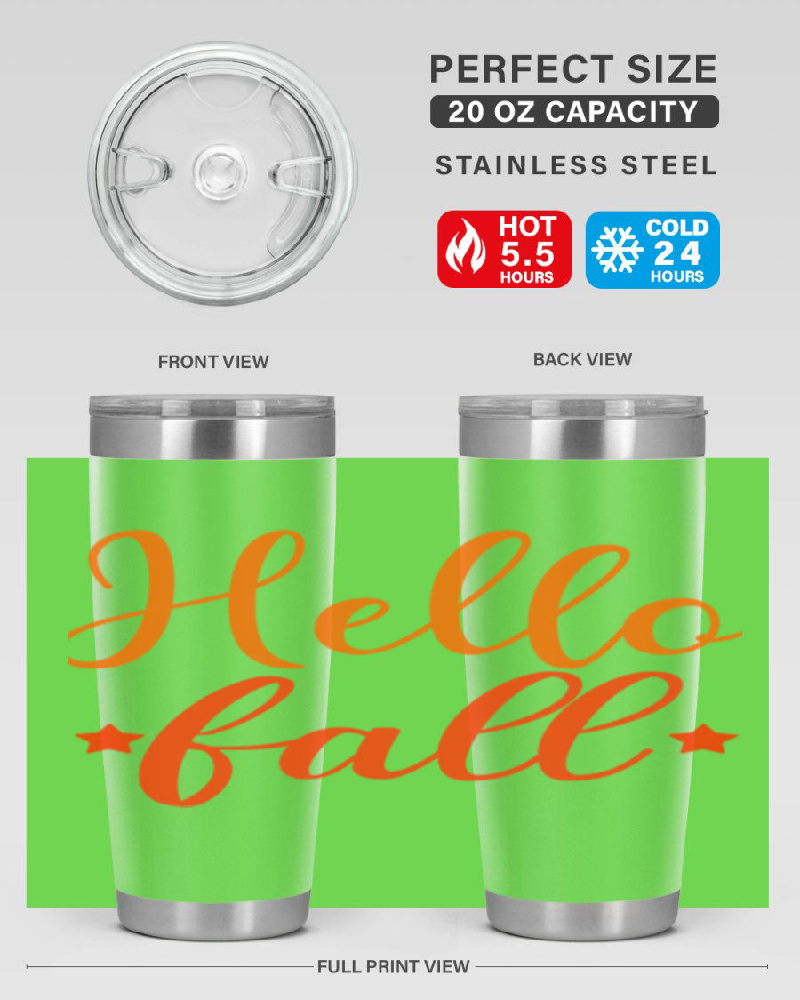 Hello Fall Design 278# tumbler in 20oz and 30oz sizes, showcasing a stylish autumn-themed design with a stainless steel finish.