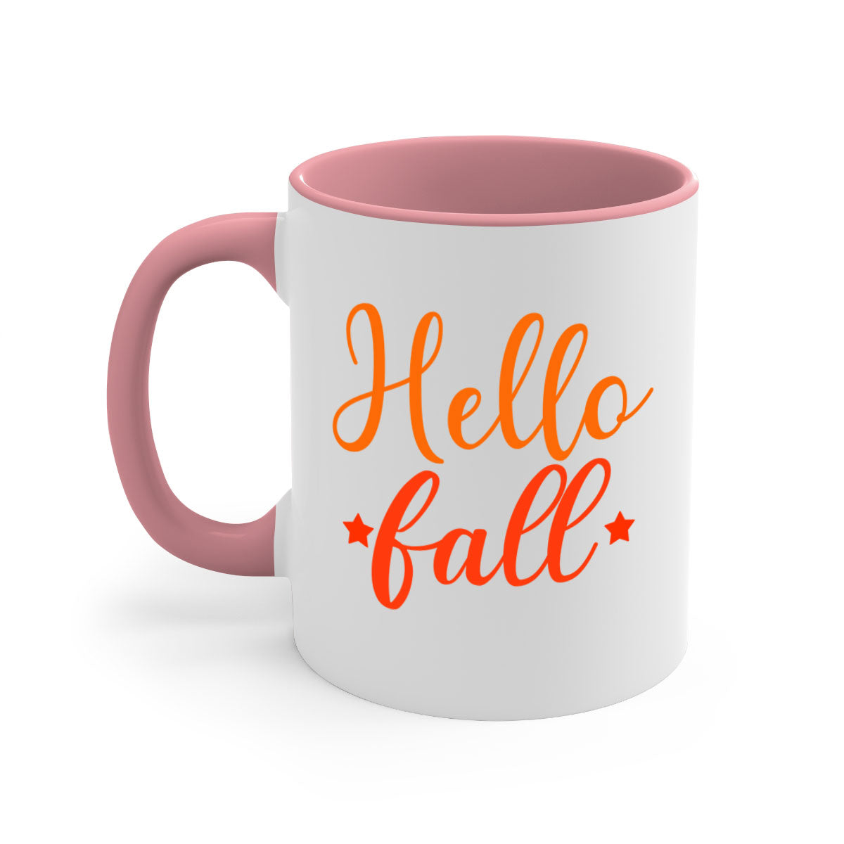 Hello Fall Design 278# Mug featuring a glossy finish, colored handle, and interior in vibrant autumn colors.