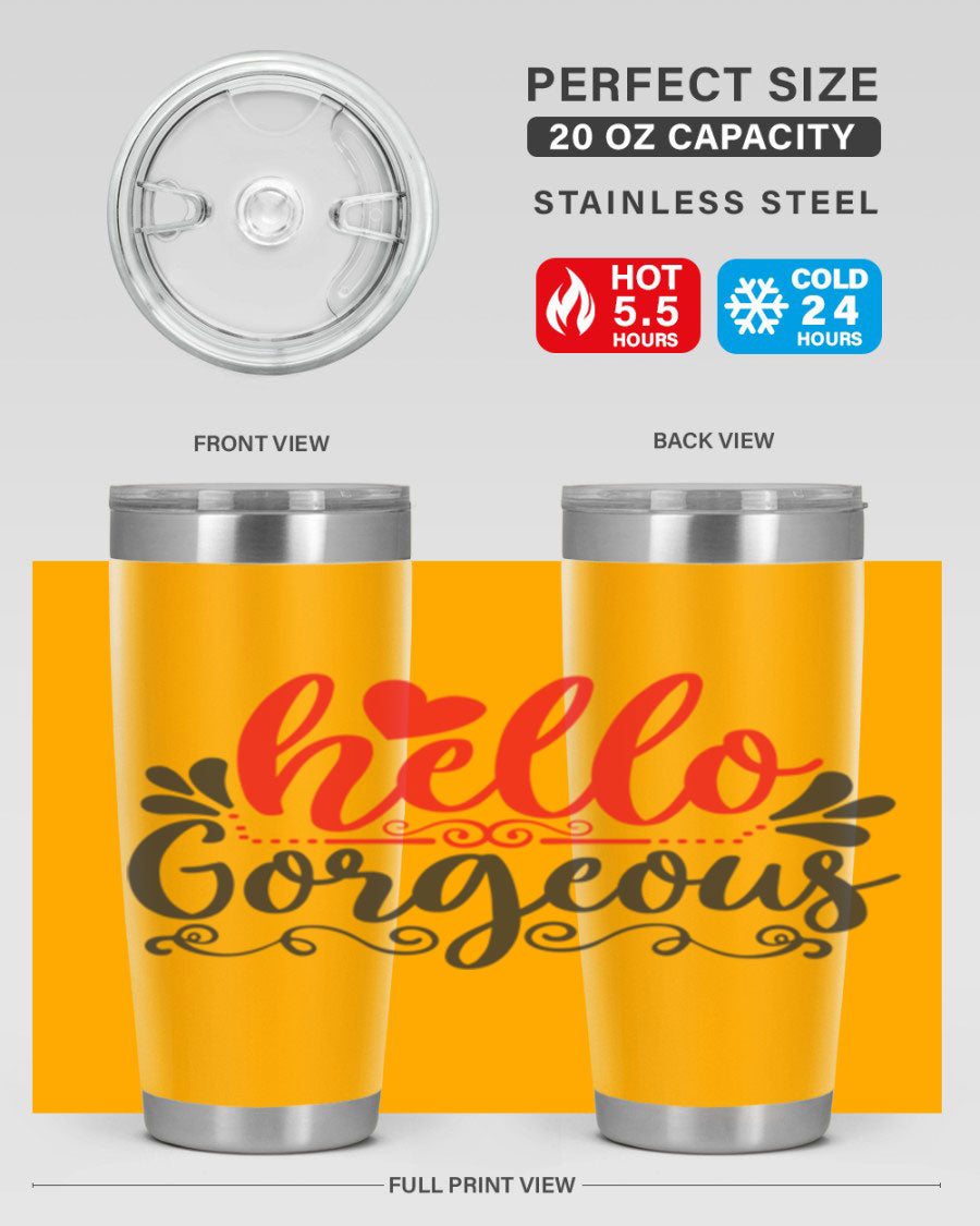 Hello Gorgeous Style 155# Tumbler in stainless steel with a stylish design, perfect for hot and cold beverages.