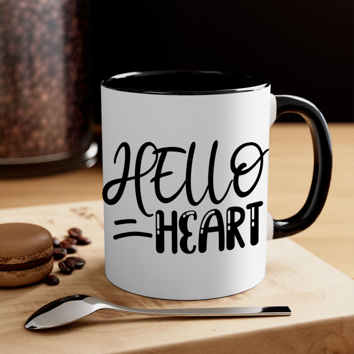 HELLO HEART 220# Mug featuring a glossy finish, colored handle, and interior, available in five vibrant colors.