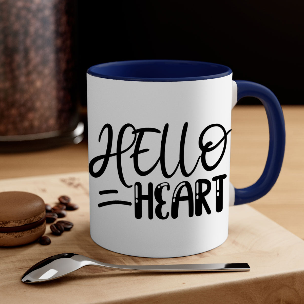 HELLO HEART 220# Mug featuring a glossy finish, colored handle, and interior, available in five vibrant colors.
