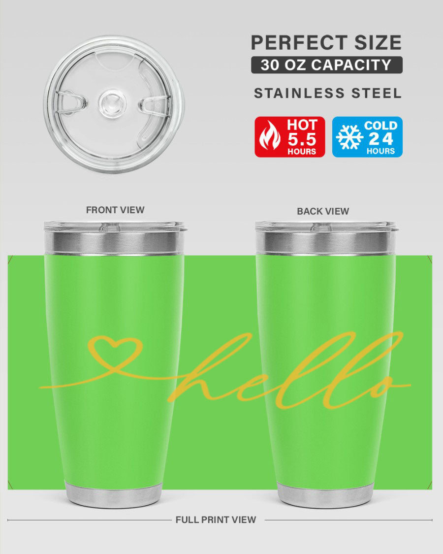 Hello heart183# Spring Tumbler in stainless steel with a sleek design, perfect for hot and cold beverages.