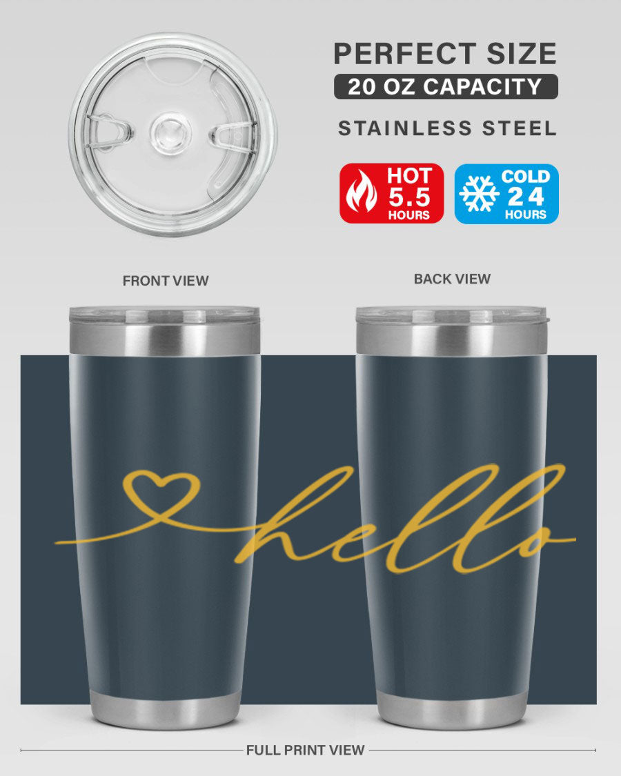 Hello heart183# Spring Tumbler in stainless steel with a sleek design, perfect for hot and cold beverages.