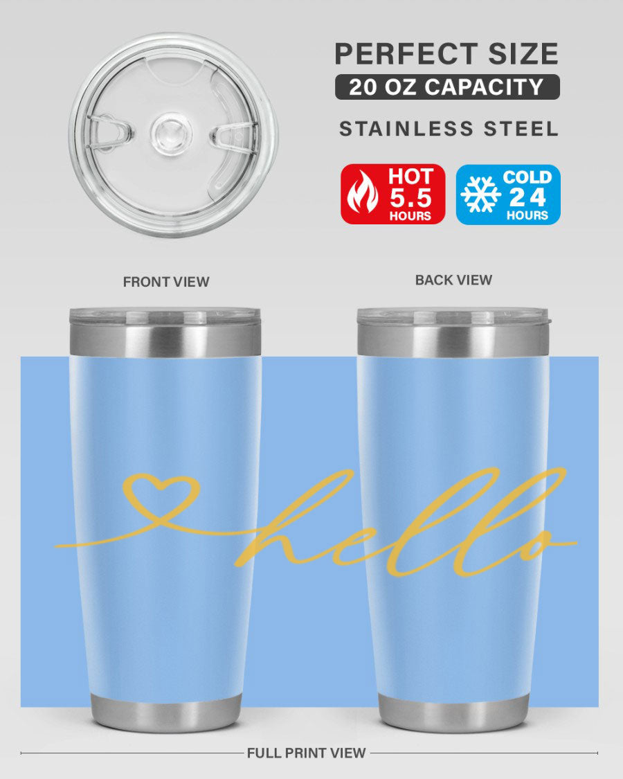 Hello heart183# Spring Tumbler in stainless steel with a sleek design, perfect for hot and cold beverages.