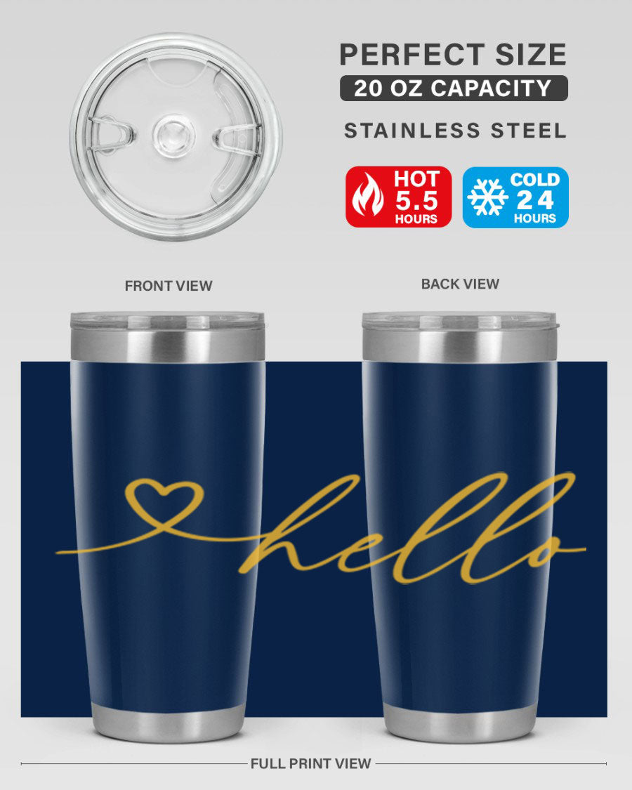 Hello heart183# Spring Tumbler in stainless steel with a sleek design, perfect for hot and cold beverages.