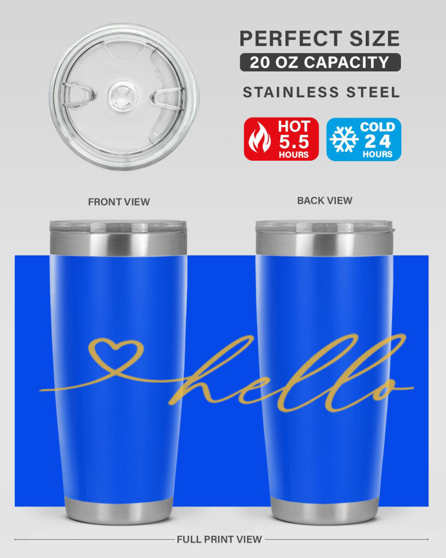 Hello heart183# Spring Tumbler in stainless steel with a sleek design, perfect for hot and cold beverages.