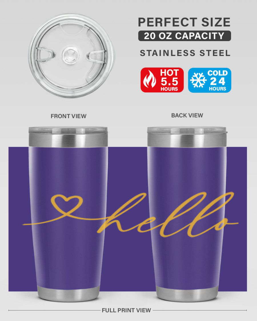 Hello heart183# Spring Tumbler in stainless steel with a sleek design, perfect for hot and cold beverages.