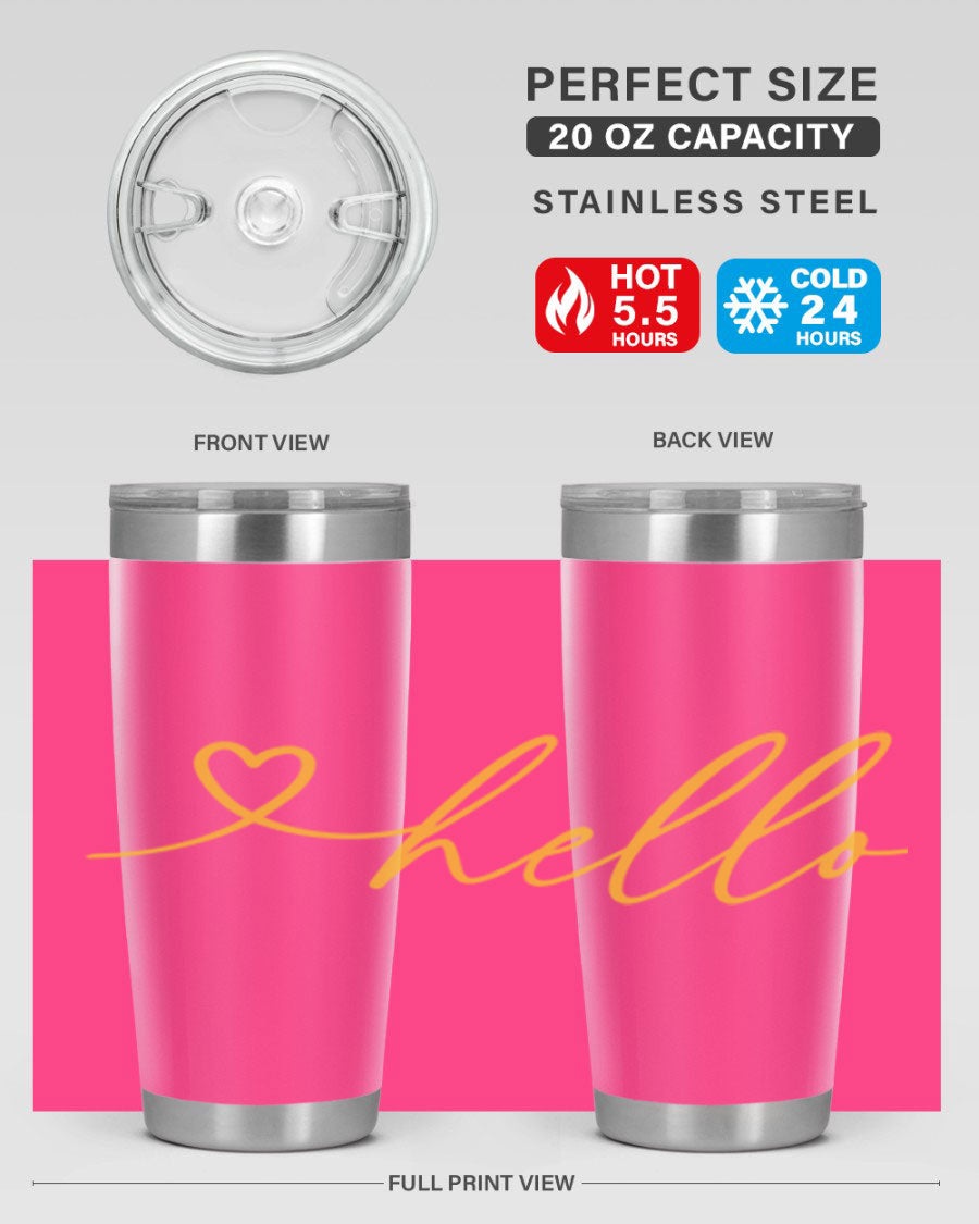Hello heart183# Spring Tumbler in stainless steel with a sleek design, perfect for hot and cold beverages.