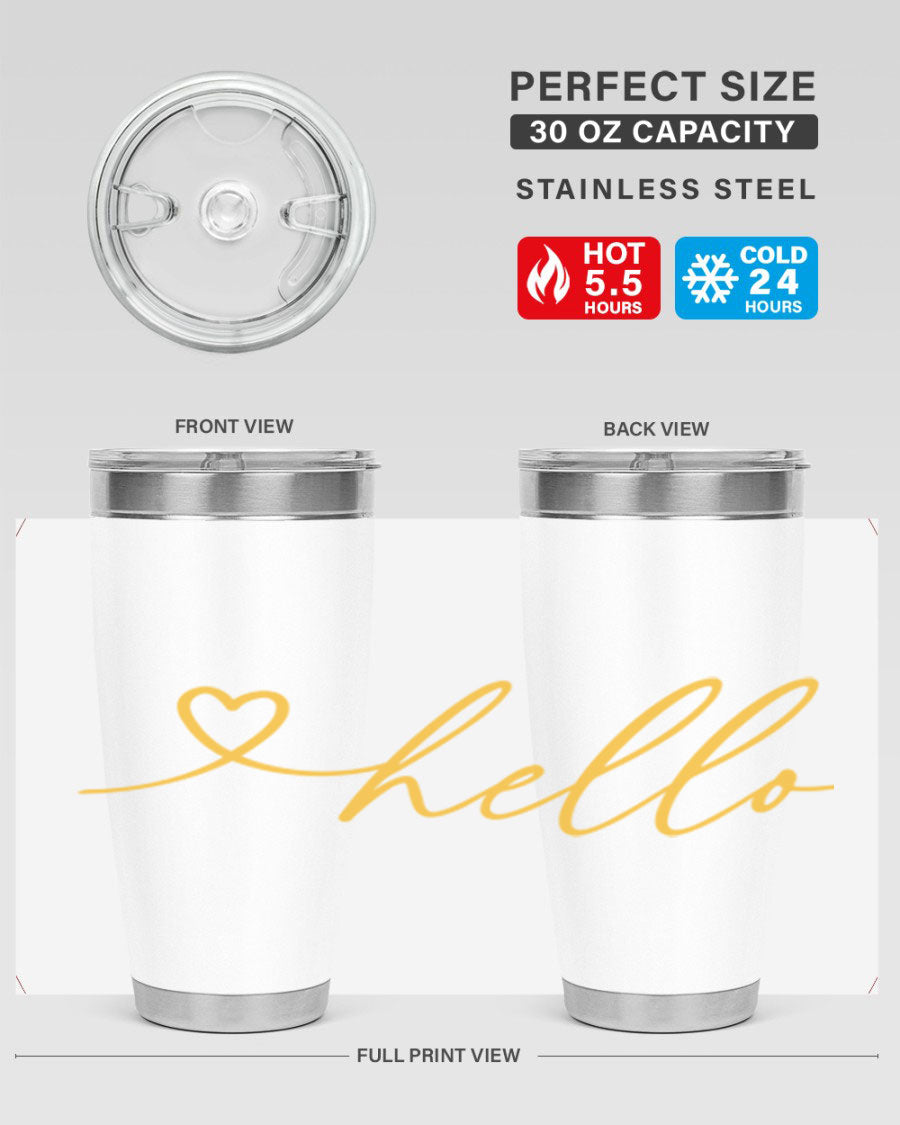 Hello heart183# Spring Tumbler in stainless steel with a sleek design, perfect for hot and cold beverages.