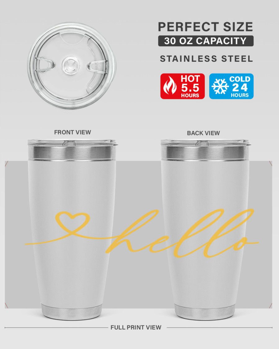 Hello heart183# Spring Tumbler in stainless steel with a sleek design, perfect for hot and cold beverages.