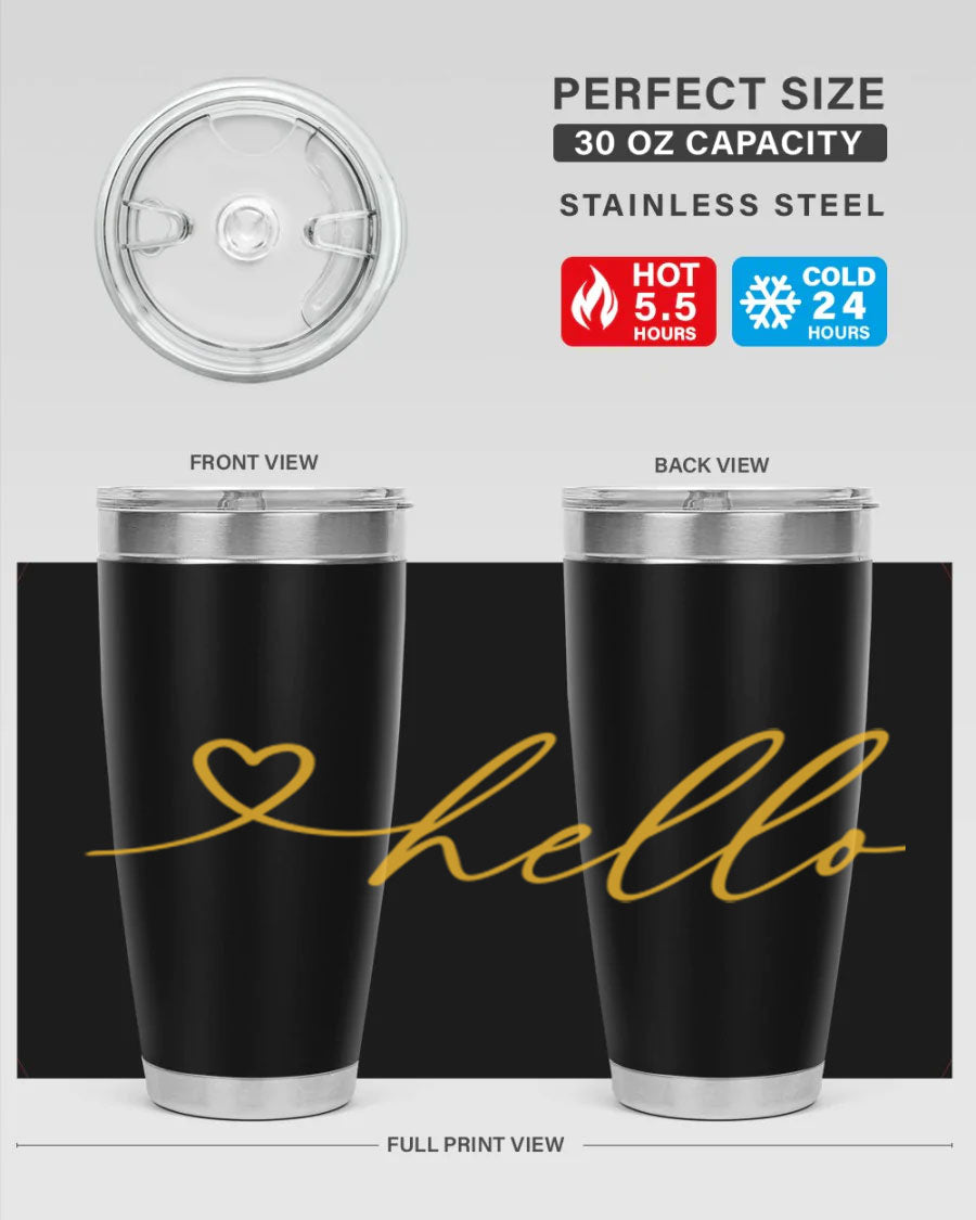 Hello heart183# Spring Tumbler in stainless steel with a sleek design, perfect for hot and cold beverages.
