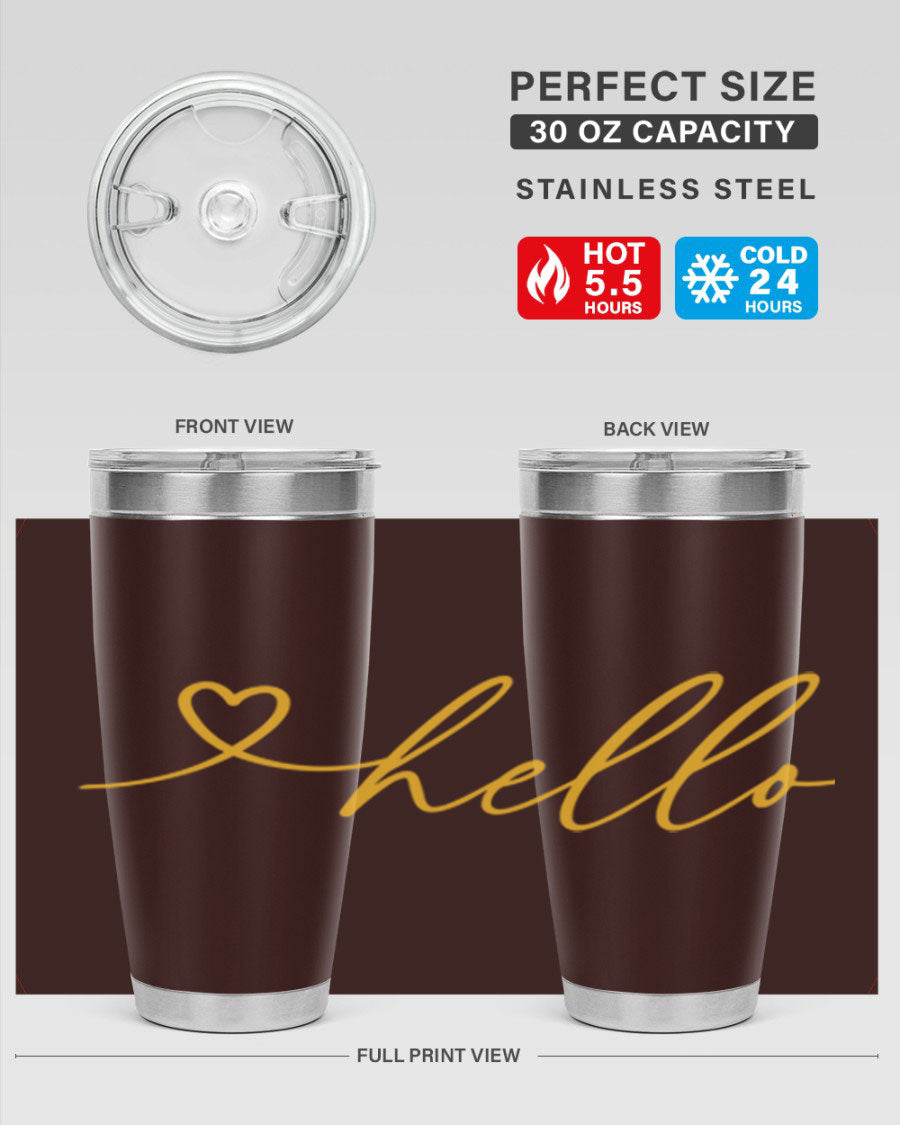 Hello heart183# Spring Tumbler in stainless steel with a sleek design, perfect for hot and cold beverages.