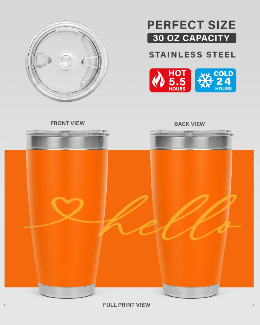 Hello heart183# Spring Tumbler in stainless steel with a sleek design, perfect for hot and cold beverages.