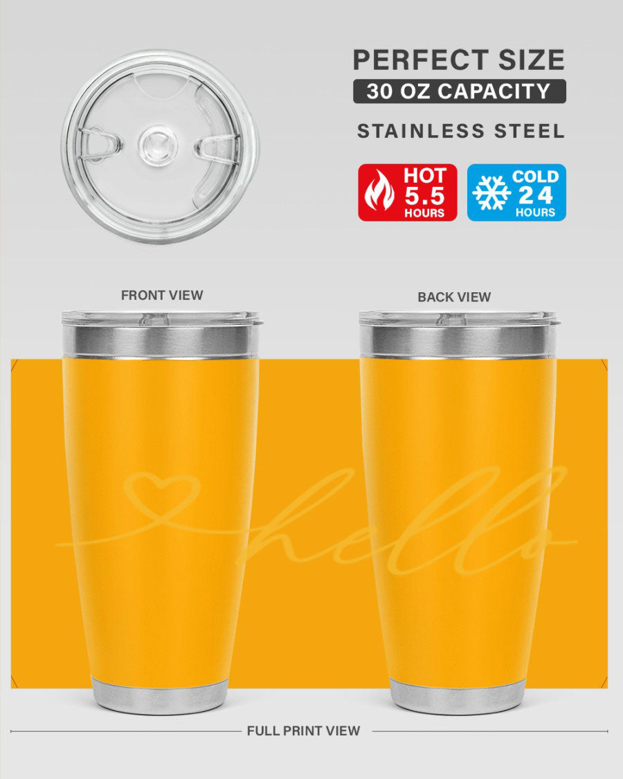 Hello heart183# Spring Tumbler in stainless steel with a sleek design, perfect for hot and cold beverages.