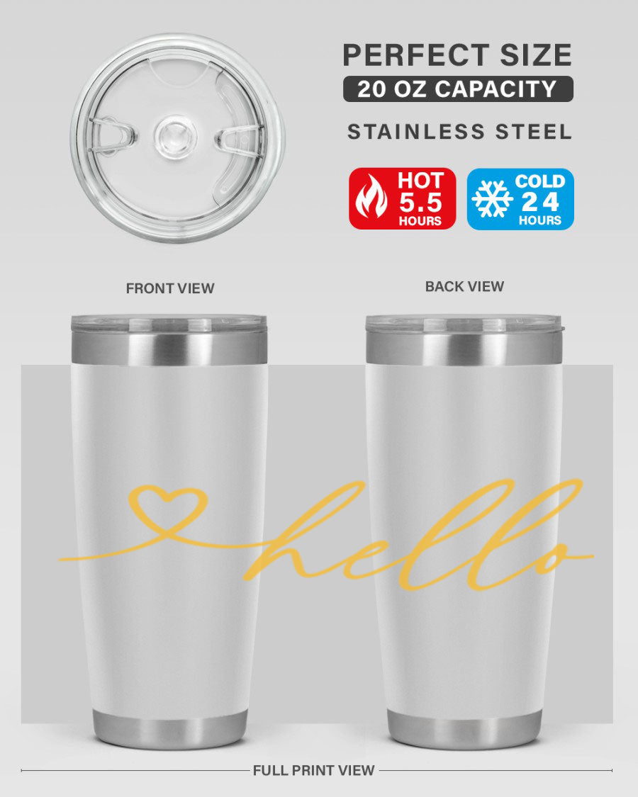 Hello heart183# Spring Tumbler in stainless steel with a sleek design, perfect for hot and cold beverages.