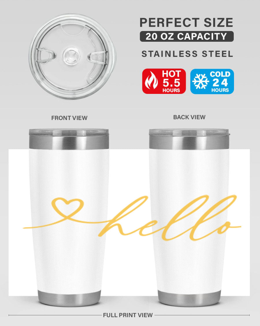 Hello heart183# Spring Tumbler in stainless steel with a sleek design, perfect for hot and cold beverages.