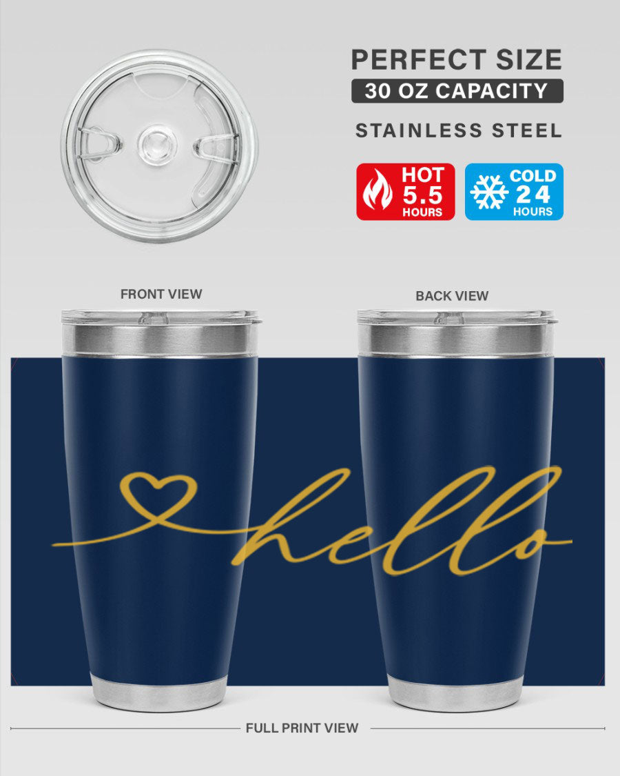 Hello heart183# Spring Tumbler in stainless steel with a sleek design, perfect for hot and cold beverages.