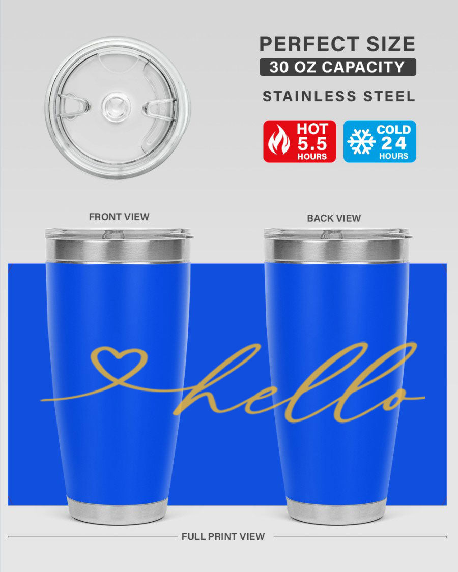 Hello heart183# Spring Tumbler in stainless steel with a sleek design, perfect for hot and cold beverages.