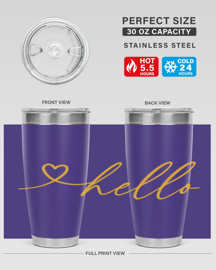 Hello heart183# Spring Tumbler in stainless steel with a sleek design, perfect for hot and cold beverages.