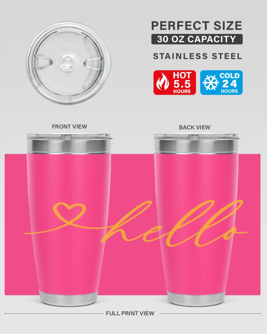 Hello heart183# Spring Tumbler in stainless steel with a sleek design, perfect for hot and cold beverages.