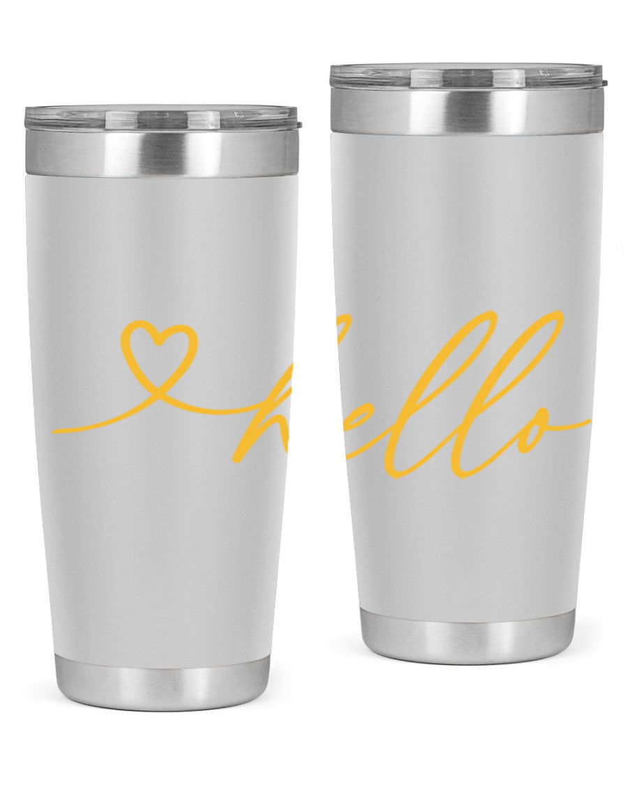 Hello heart183# Spring Tumbler in stainless steel with a sleek design, perfect for hot and cold beverages.